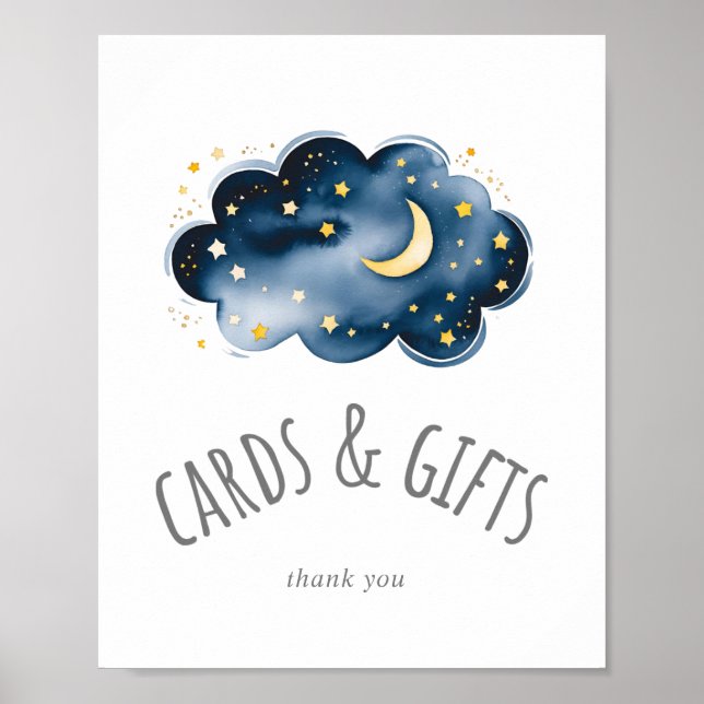 Moon and Stars Baby Shower Cards and Gifts Sign (Front)