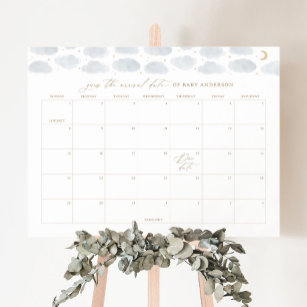 Moon and Stars Baby Shower Due Date Calendar Foam Board