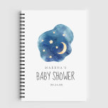 Moon and Stars Baby Shower Gift List Notebook<br><div class="desc">This moon and stars baby shower gift list notebook is perfect for a simple baby shower. The modern whimsical design features a navy blue watercolor cloud shape with a yellow quarter moon and stars. Personalize with the name of the mom-to-be.</div>