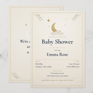 Moon and Stars Baby Shower Invitation, Ivory
