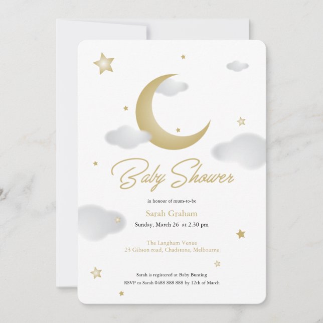 Moon and stars baby shower invite (Front)