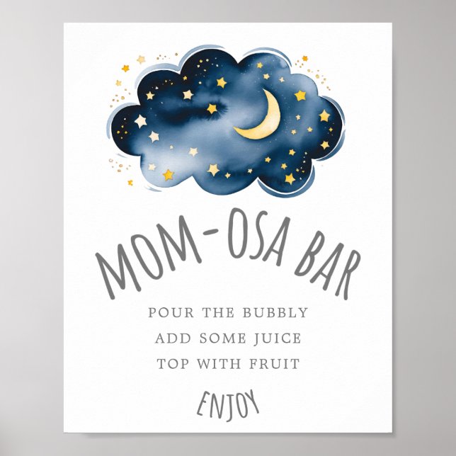 Moon and Stars Baby Shower Mom-osa Bar Sign (Front)
