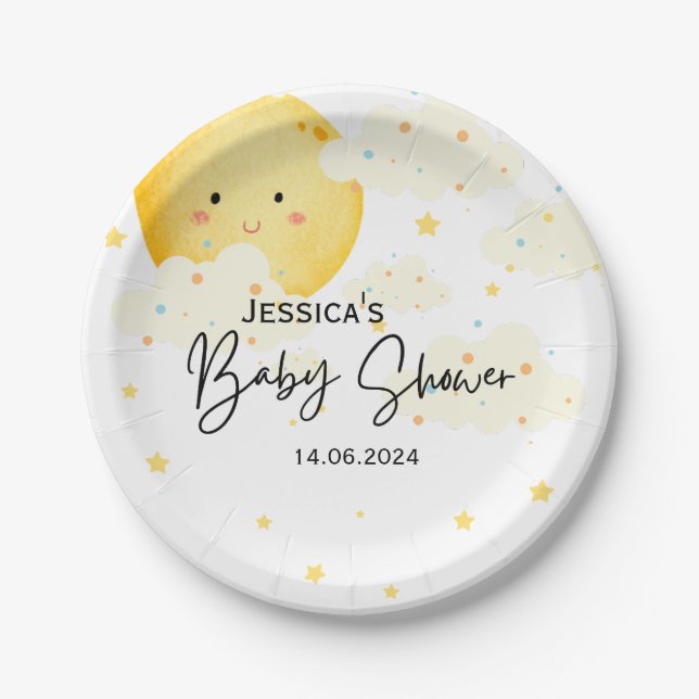 Moon and Stars Baby Shower Paper Plates (Front)