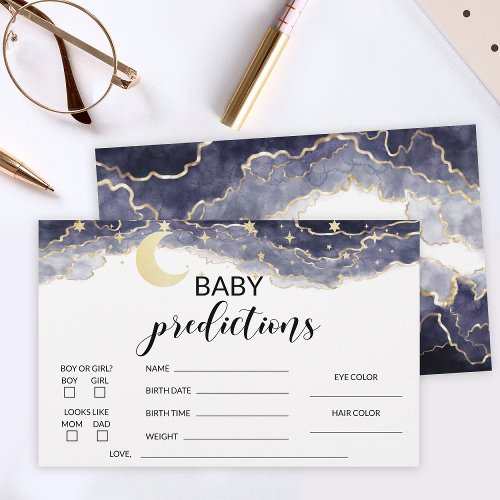 Moon and stars baby shower predictions stationery