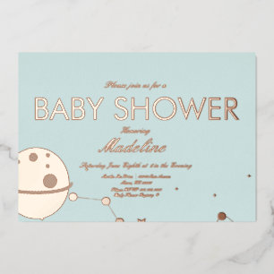 Moon and Stars Baby Shower Pressed Foil In Foil  Invitation
