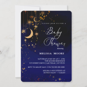 Moon And Stars Baby Shower Royal Blue Invitation