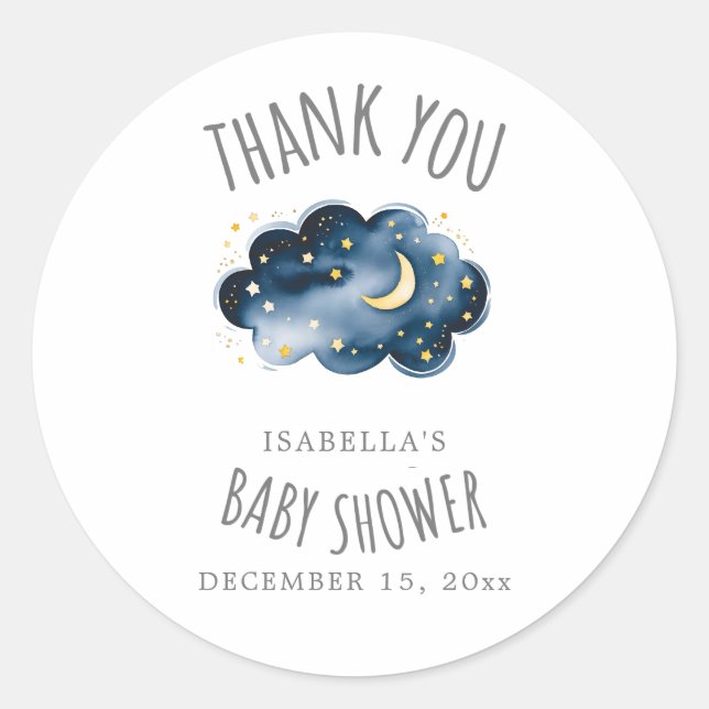 Moon and Stars Baby Shower Thank You Favor Sticker (Front)
