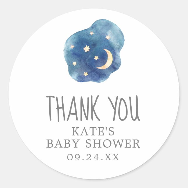 Moon and Stars Baby Shower Thank You Favor Sticker (Front)