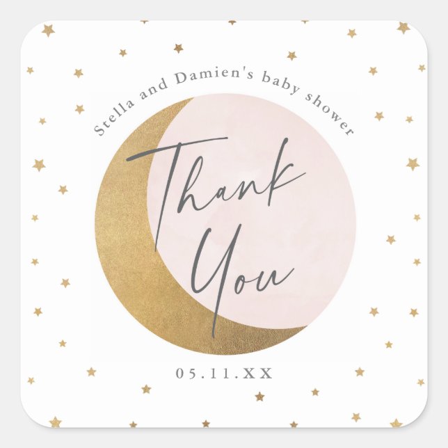 Moon and stars baby shower thank you square sticker (Front)