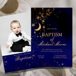 Moon And Stars Baptism Photo Invitation