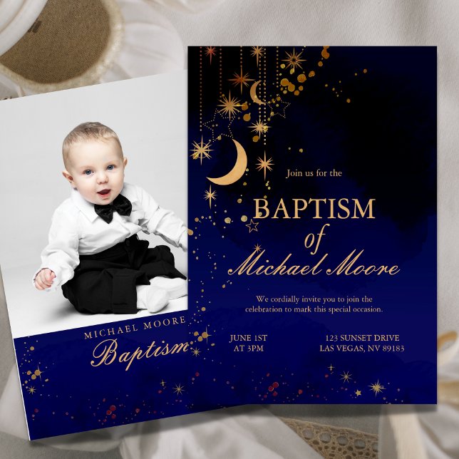 Moon And Stars Baptism Photo Invitation (Creator Uploaded)