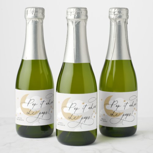 Moon and Stars Beige Gray Pop It When She Pops Sparkling Wine Label