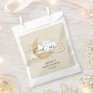 Moon and Stars Beige Script Baby Shower Thank You Favor Bag