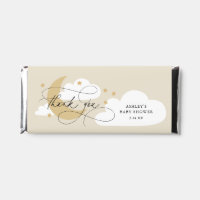 Moon and Stars Beige Script Baby Shower Thank You Hershey Bar Favors