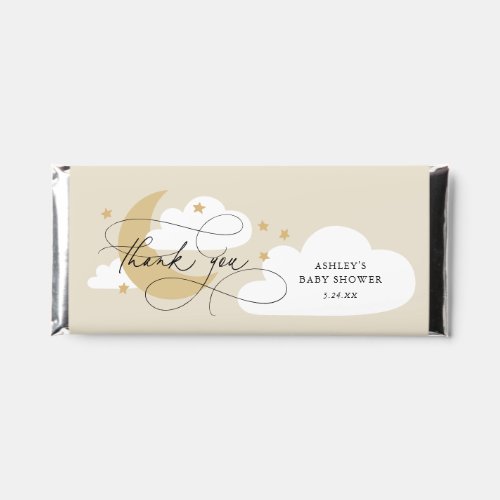 Moon and Stars Beige Script Baby Shower Thank You Hershey Bar Favors