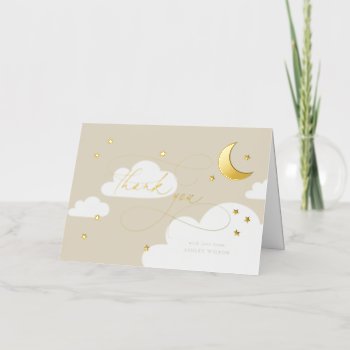 Moon And Stars Beige Script Baby Thank You Foil Greeting Card by NBpaperco at Zazzle