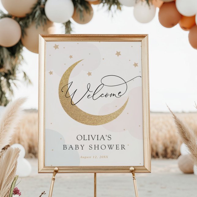 Moon and Stars Blue and Pink Baby Shower Welcome  Poster (Creator Uploaded)