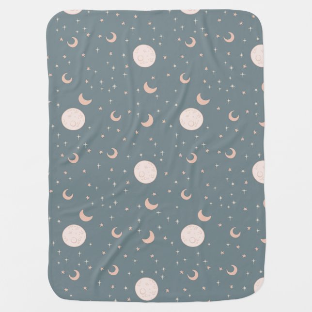 Moon and stars - blue baby blanket (Front)