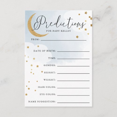 Moon and Stars Blue Baby Shower Prediction Card