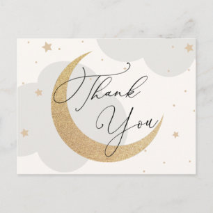 Moon and Stars Blue Baby Shower Thank You Postcard