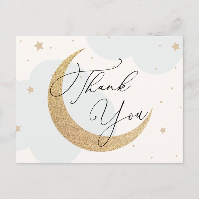 Moon and Stars Blue Baby Shower Thank You Postcard (Front)