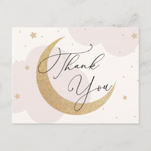 Moon and Stars Blue Baby Shower Thank You Postcard