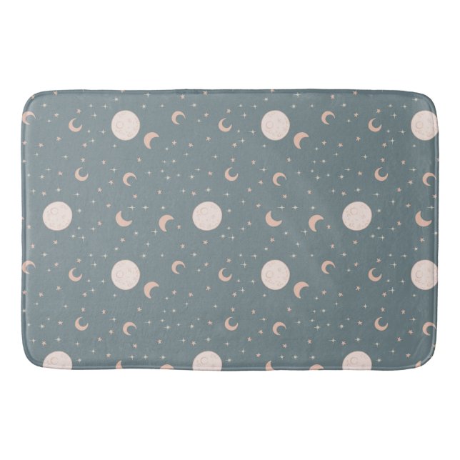 Moon and stars - blue bath mat (Front)