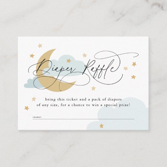 Moon and Stars Blue Diaper Raffle Baby Shower Enclosure Card (Front)