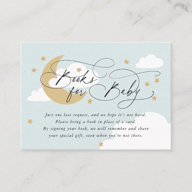 Moon and Stars Blue Gold Book Request Baby Shower Enclosure Card (Front)