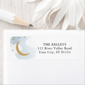Moon and Stars, Blue Gold Glitter Return Label