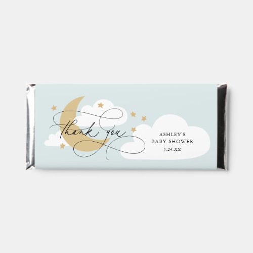 Moon and Stars Blue Script Baby Shower Thank You Hershey Bar Favors