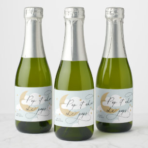 Moon and Stars Blue Script Pop It When She Pops Sparkling Wine Label