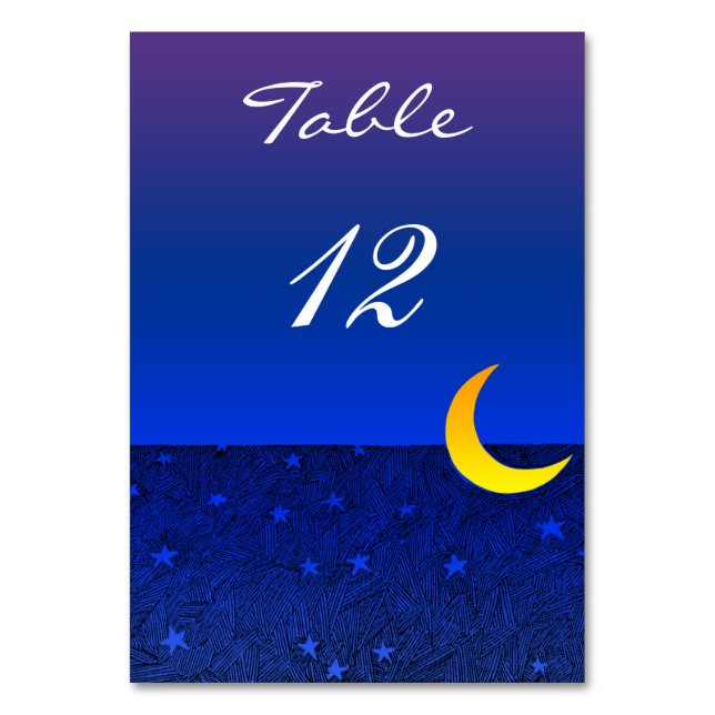 Moon and Stars Blue Sky Custom 2-Sided Table Card (Back)