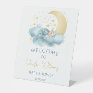 Moon and stars boho baby boy shower welcome pedestal sign