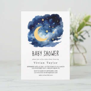Moon and Stars   Boy Baby Shower Invitation