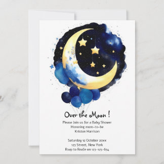 Moon and Stars Boy Baby Shower Night Sky Invitation