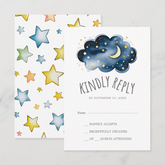 Moon and Stars Boy Baby Shower RSVP (Front/Back)