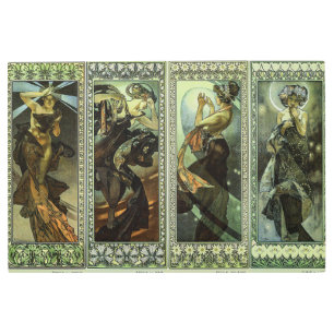 Moon and Stars by Alphonse Mucha Metal Print