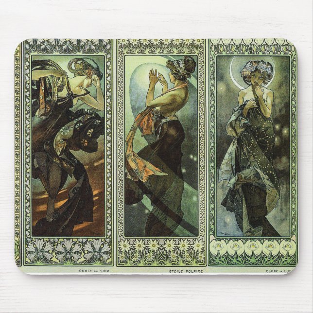 Moon and Stars by Alphonse Mucha Mouse Pad (Front)
