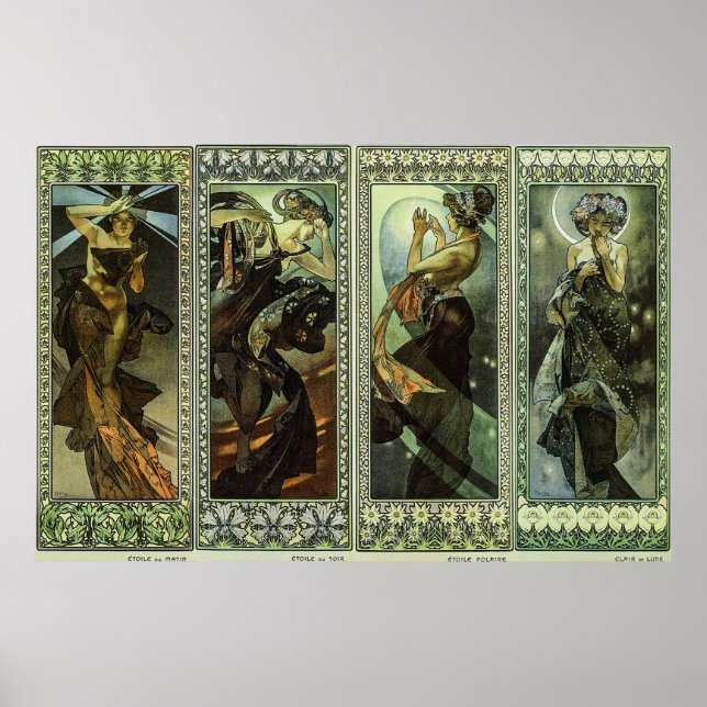 Moon and Stars by Alphonse Mucha Poster (Front)