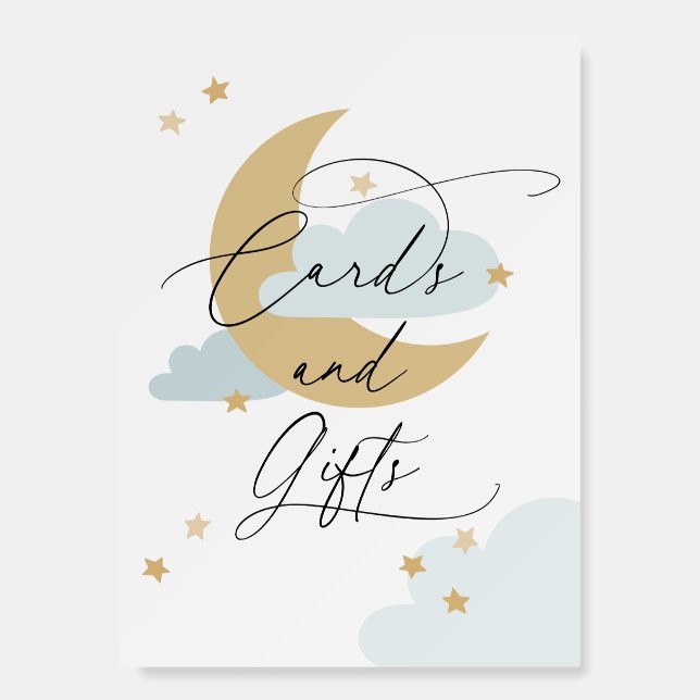 Moon and Stars Cards and Gifts Sign Blue (Front)