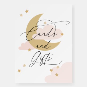 Moon And Stars Cards And Gifts Sign Pink Gold by NBpaperco at Zazzle