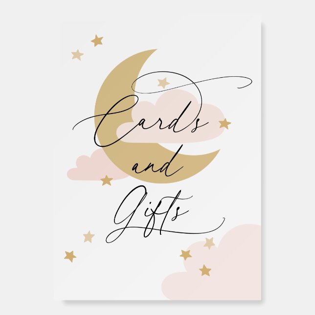 Moon and Stars Cards and Gifts Sign Pink Gold (Front)