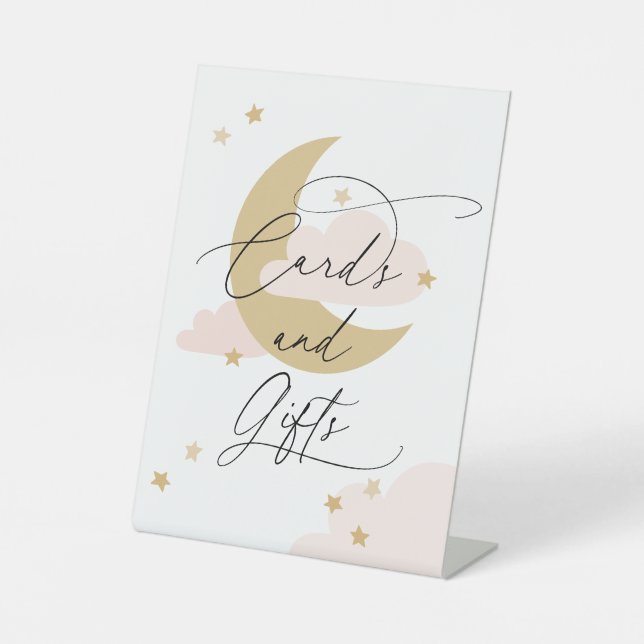 Moon and Stars Cards and Gifts Sign Pink Gold (Front)