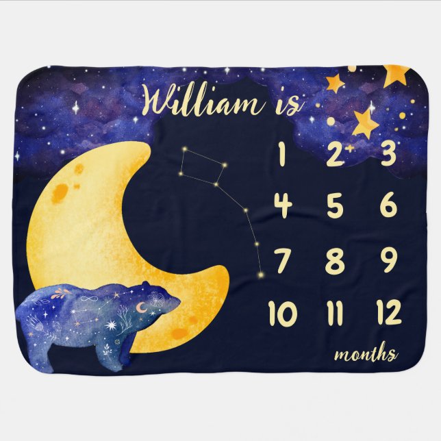 Moon and stars celestial baby monthly milestone baby blanket (Horizontal)