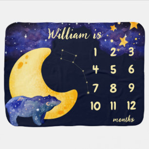 Moon and stars celestial baby monthly milestone blanket