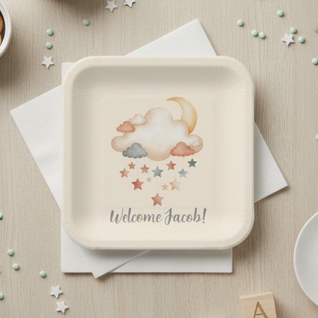 Moon and Stars Celestial Baby Shower Theme Paper Plates (Personalized baby shower paper plate)