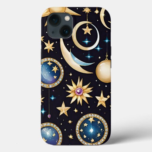 Moon And Stars Celestial   iPhone 13 Case