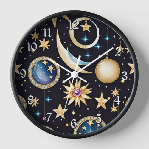 Moon And Stars Celestial   Clock
