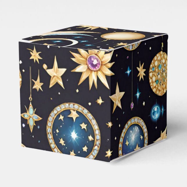 Moon And Stars Celestial Cube Favor Boxes (Front Side)